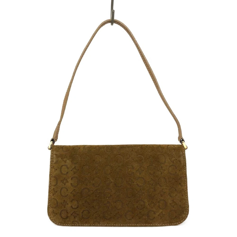 $850 CELINE Macadam C Suede Leather Shoulder Bag Brown