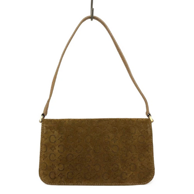 $850 CELINE Macadam C Suede Leather Shoulder Bag Brown