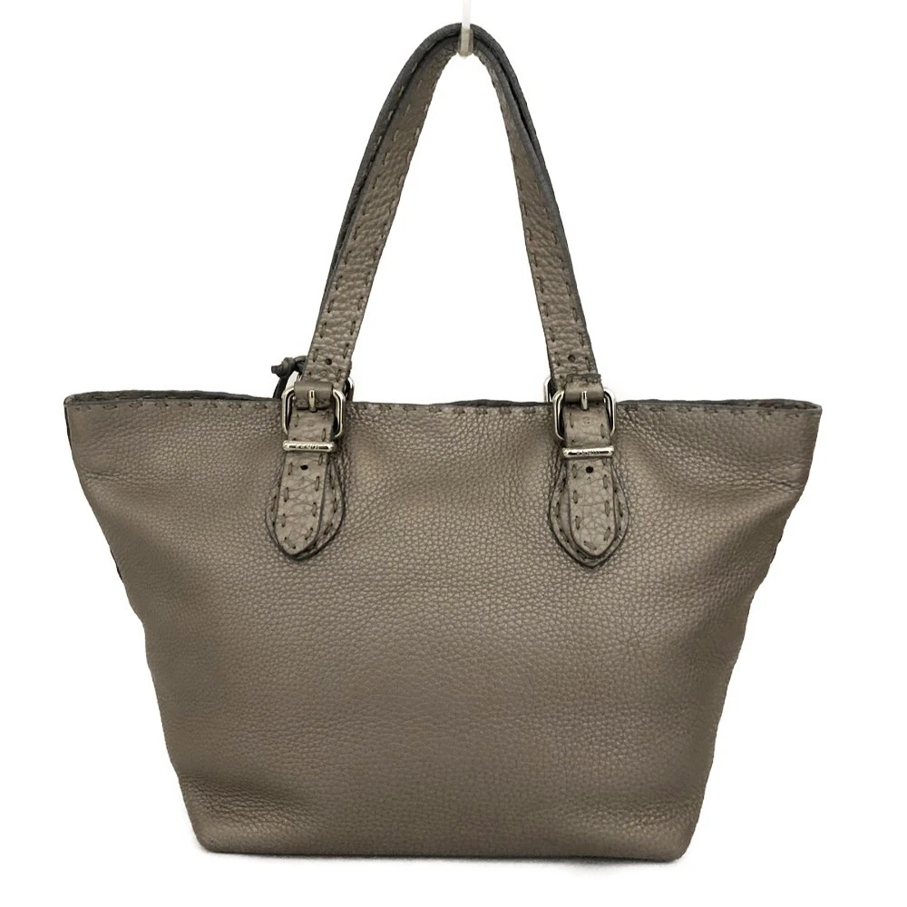 $1600 FENDI Selleria Leather Tote Bag Silver