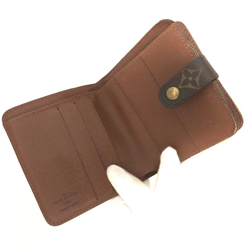$520 2000 Louis Vuitton Monogram Compact Zip Bifold Wallet Brown CA0040