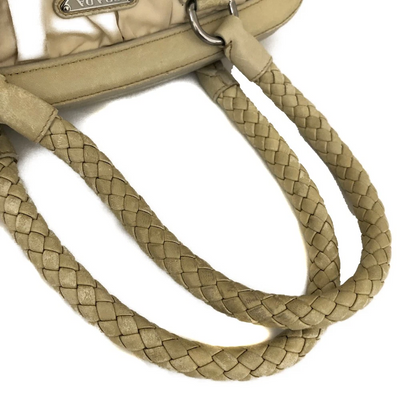 $800 PRADA Logo Plate Nylon Hand Bag Ivory