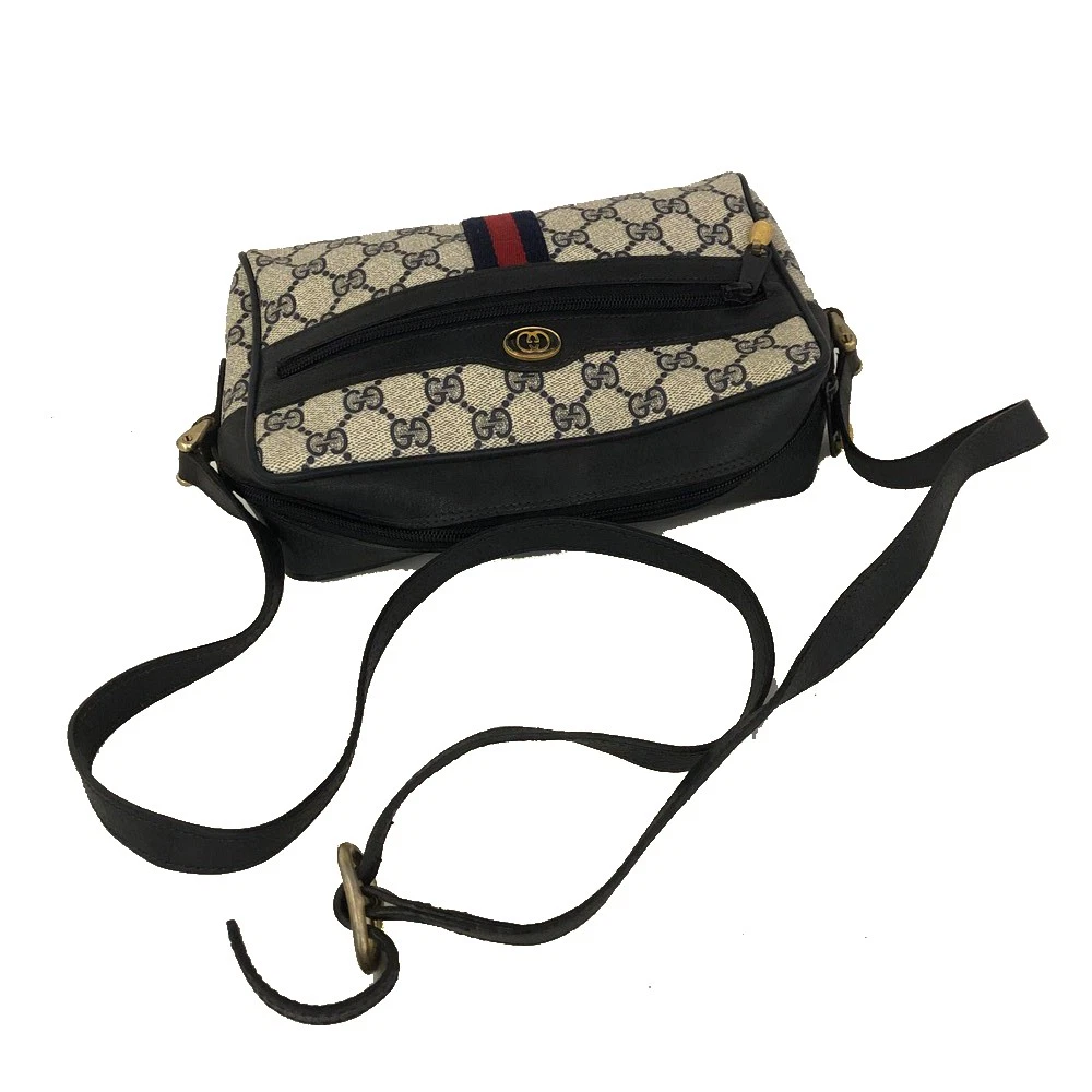 $1100 Gucci Vintage Ophidia Shoulder Bag GG Canvas Small Blue