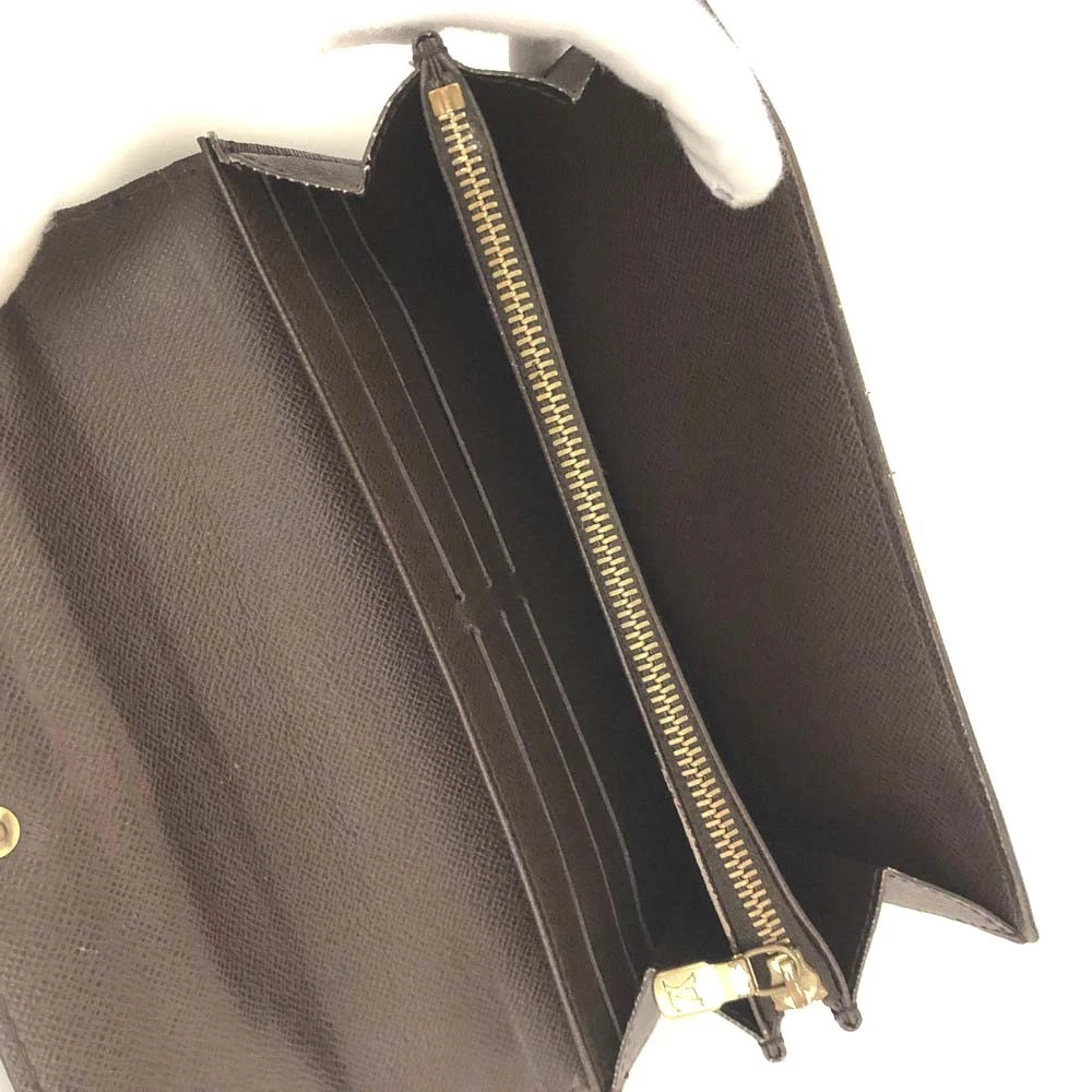 $800 2006 Louis Vuitton Damier Ebene Sarah Long Bifold Wallet Brown CA1026