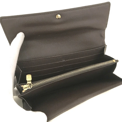 $725 2008 Louis Vuitton Damier Porte Feuille Sarah Long Bifold Wallet Brown CA5018
