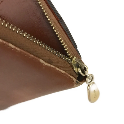 $690 CHLOE Ribbon Leather Zip Around Long Wallet Brown