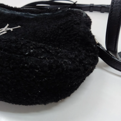 $1690 Saint Laurent Mini Lou Camera Bag Monogram Shearling Black