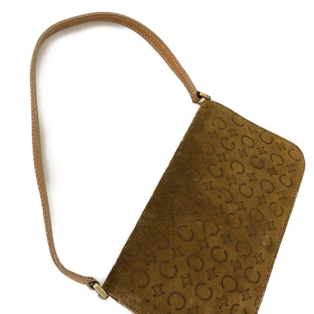 $850 CELINE Macadam C Suede Leather Shoulder Bag Brown