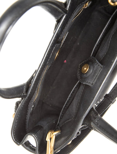 $2650 Burberry Studded Derby Calfskin Small Banner Tote Black