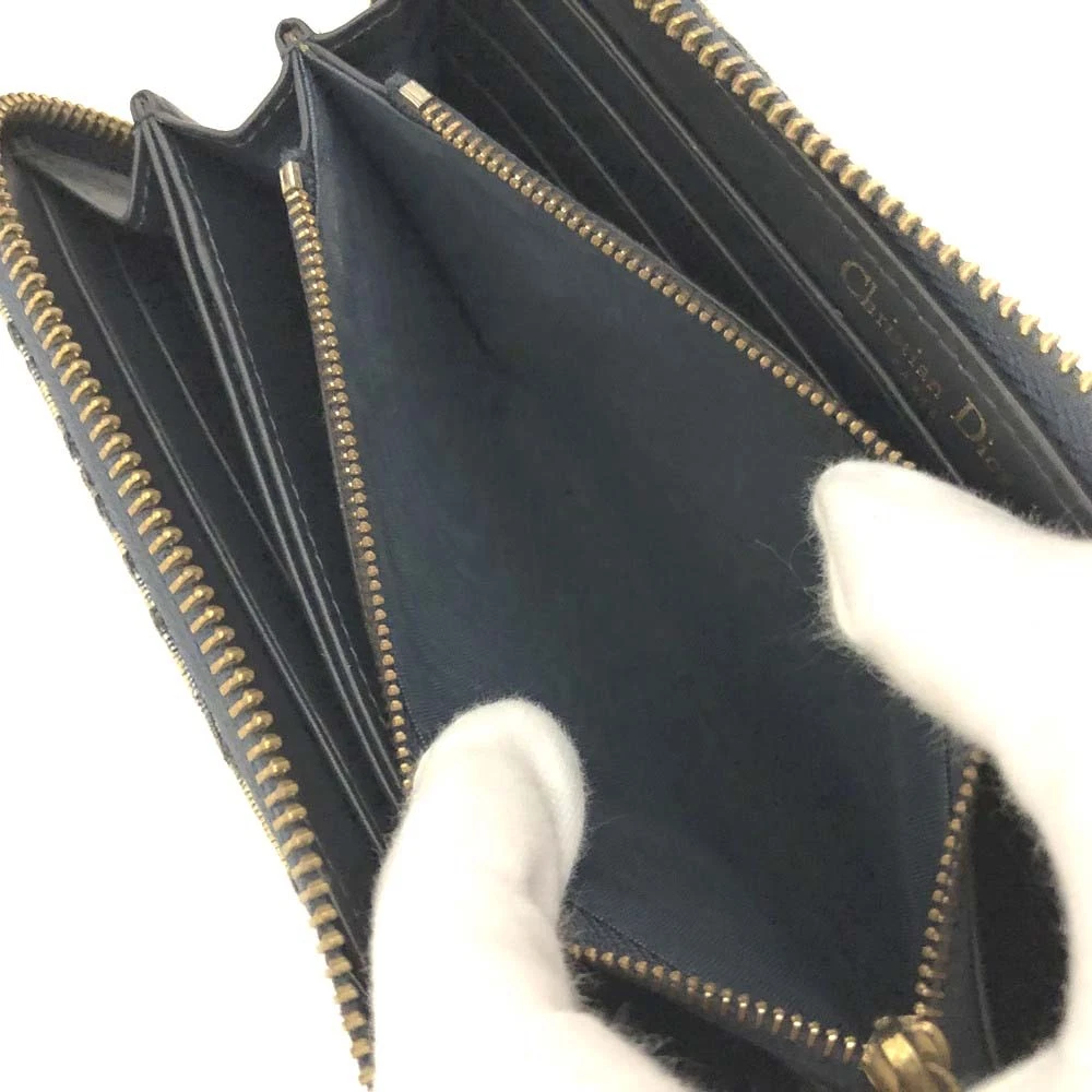 $970 Christian Dior Oblique Trotter Canvas Zip Around Long Wallet
