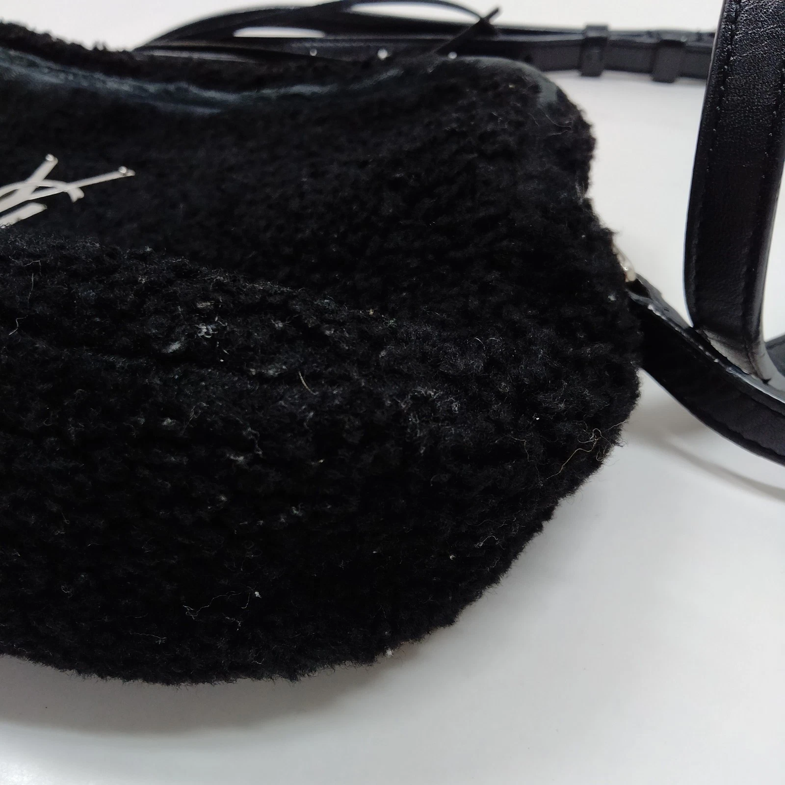 $1690 Saint Laurent Mini Lou Camera Bag Monogram Shearling Black 10020817