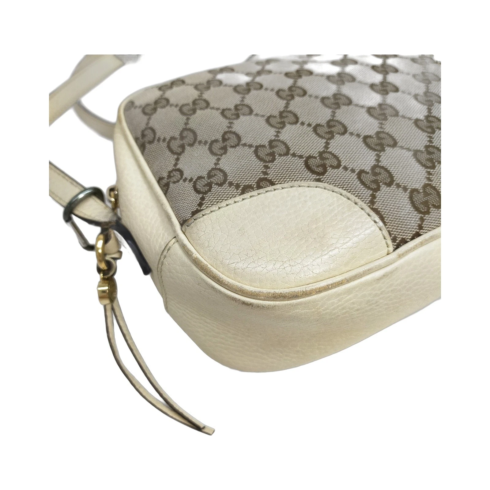 $1250 Gucci Monogram Dollar Calfskin Mini Bree Messenger Bag Beige Ebony Avoire