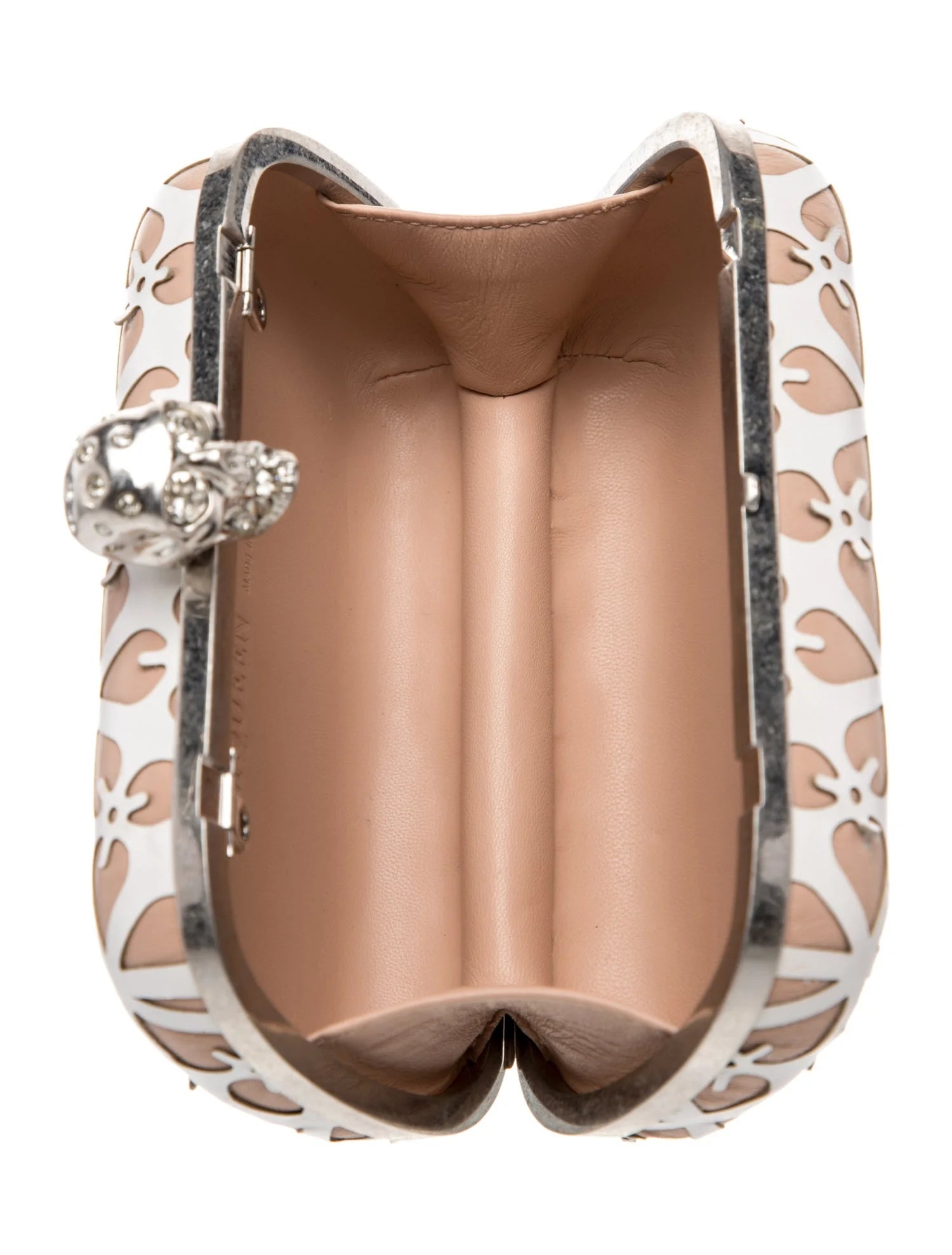 $1895 Alexander McQueen Laser-Cut Skull Clutch Beige White 10021143