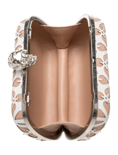 $1895 Alexander McQueen Laser-Cut Skull Clutch Beige White 10021143