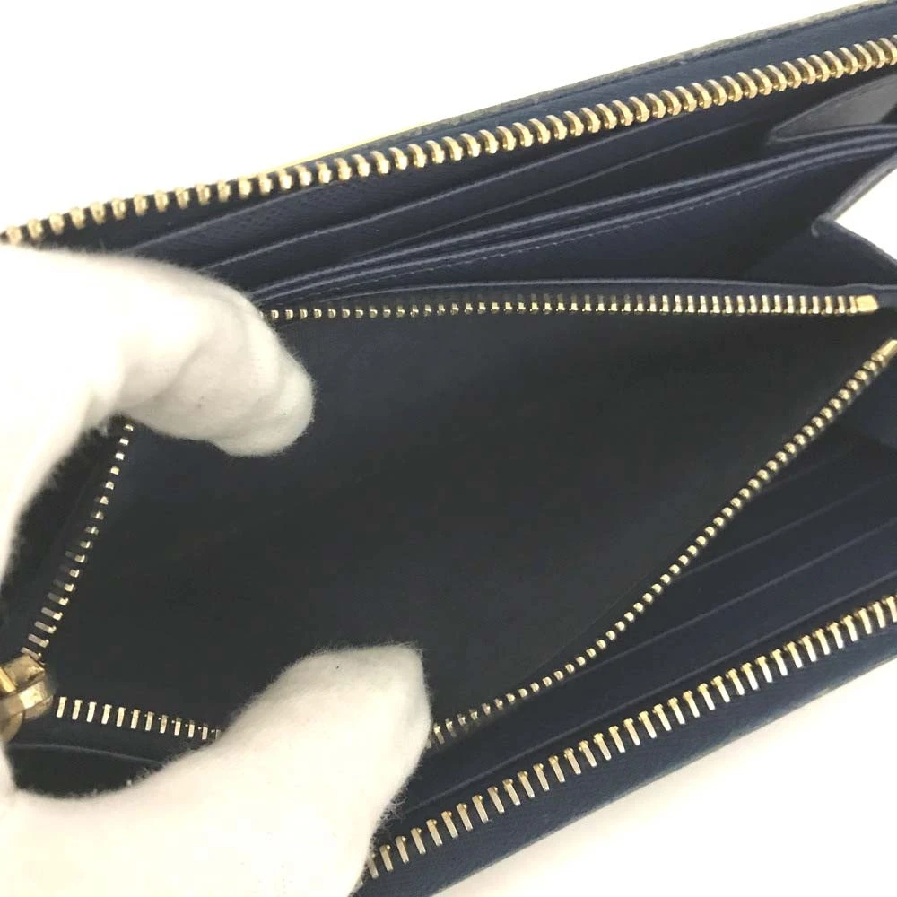 $1070 PRADA Logo Plate Saffiano Leather Zip Around Long Wallet Blue