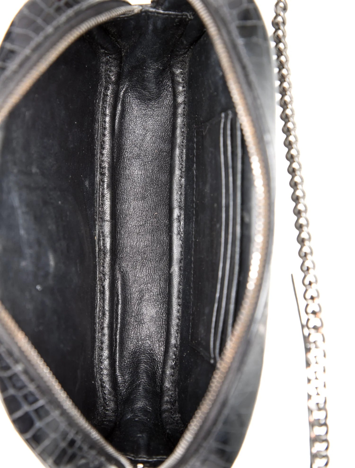 $1800 2019 Saint Laurent Calfskin Crocodile Embossed Monogram Mini Lou Camera Bag Black