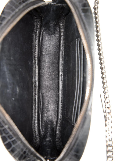 $1800 2019 Saint Laurent Calfskin Crocodile Embossed Monogram Mini Lou Camera Bag Black