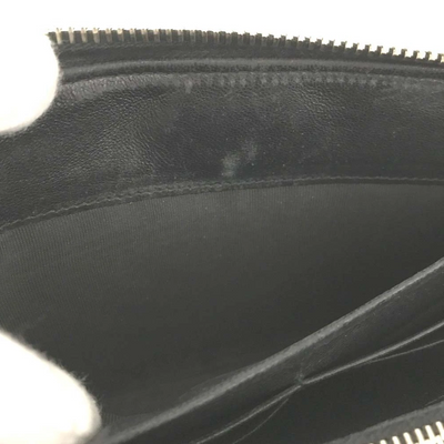 PRADA Logo Gather Leather Zip Around Long Wallet Black