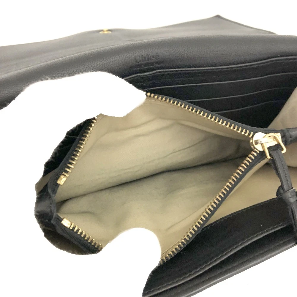 $690 Chloe Ribbon Leather Long Bifold Wallet Purse Black