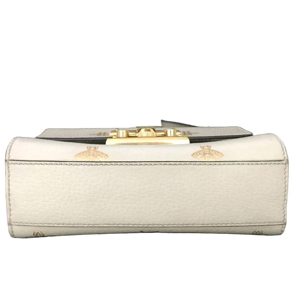 $1980 Gucci Grained Calfskin Bee Star Small Padlock Shoulder Bag White