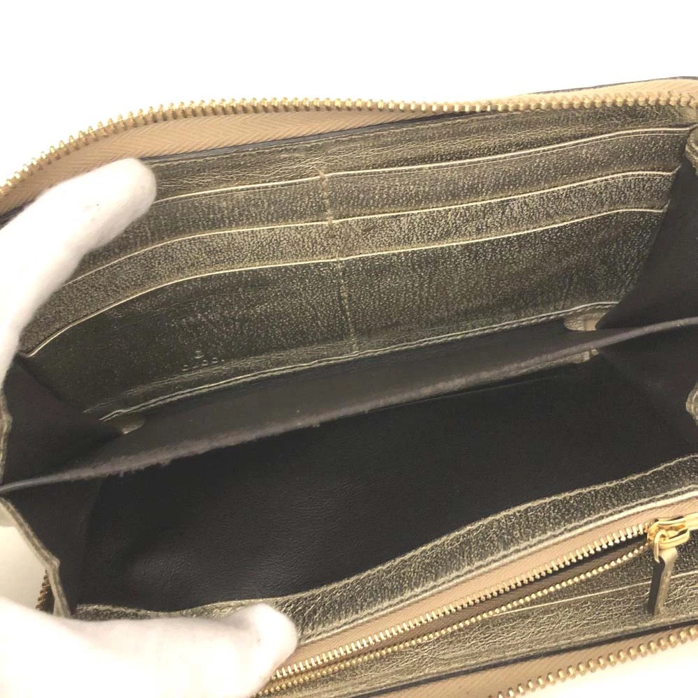 $830 Gucci GG Marmont Snake-Effect Leather Zip Around Wallet Gold