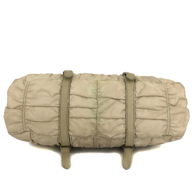 $800 PRADA Logo Plate Nylon Hand Bag Ivory