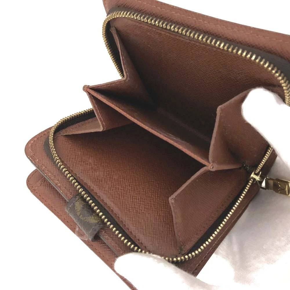 $625 2000 Louis Vuitton Monogram Compact Zip Bifold Wallet Brown MI0060