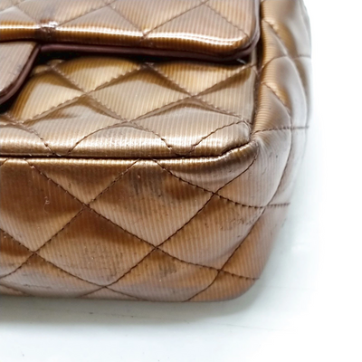 $5200 2013 Chanel Patent Calfskin Quilted Mini Rectangular Flap Bronze Metallic