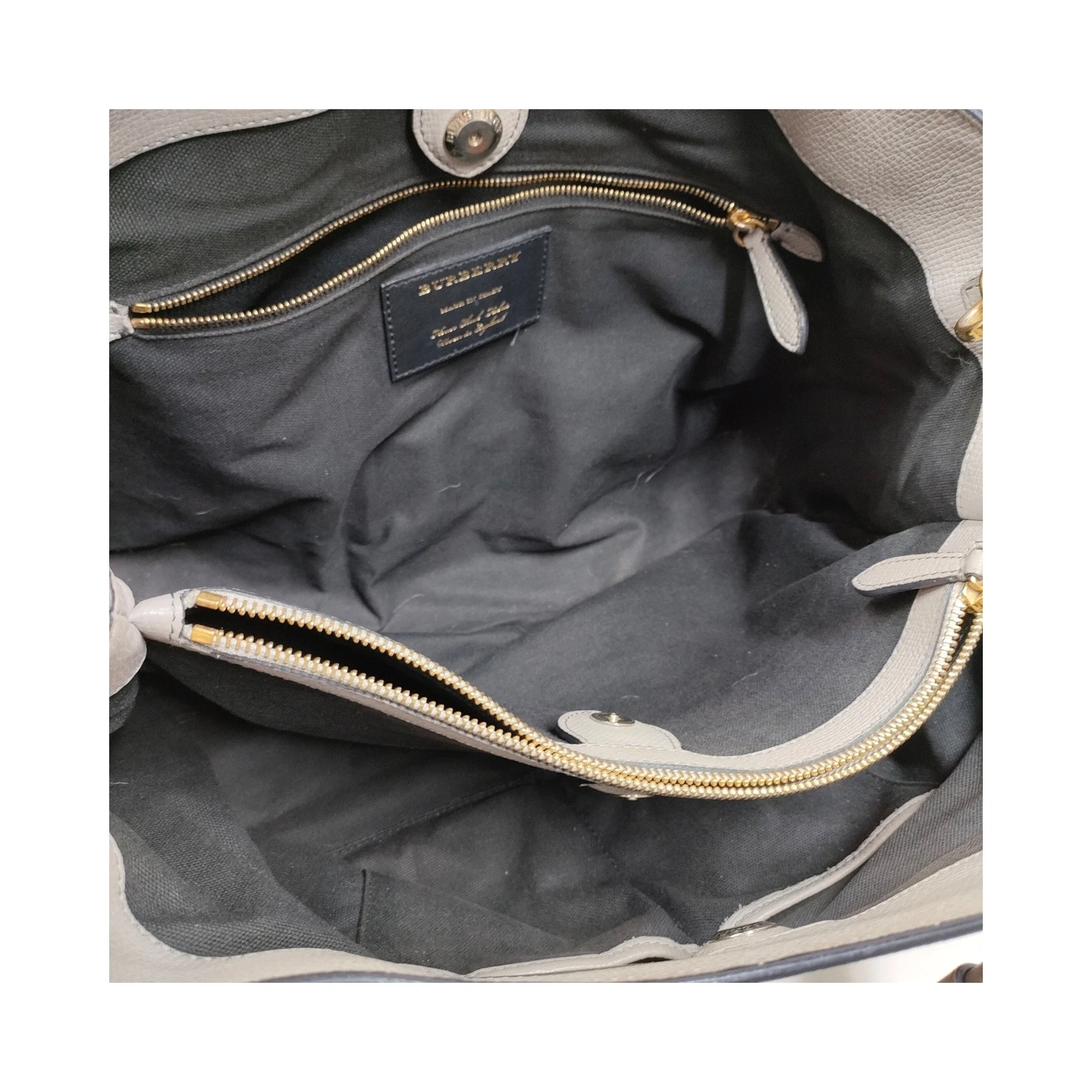 $1595 Burberry Grainy Calfskin House Check Medium Banner Tote Grey
