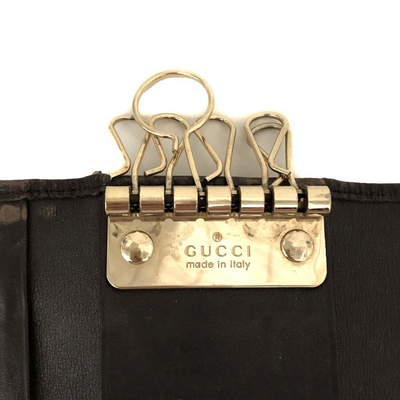 $390 GUCCI GG Canvas Logo Plate 6 Ring Key Case Beige