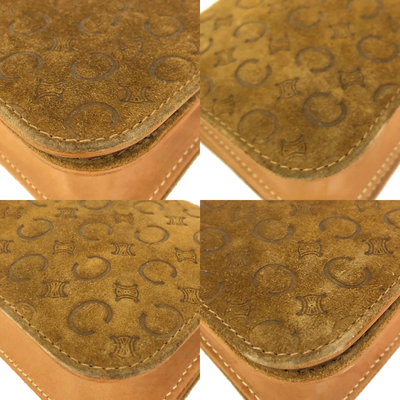 $850 CELINE Macadam C Suede Leather Shoulder Bag Brown