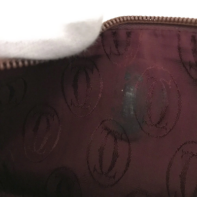 $650 CARTIER Logo Leather Cosmetic Pouch Beige