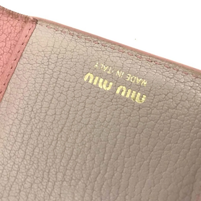 MIU MIU Logo Leather Trifold Wallet Purse Pink
