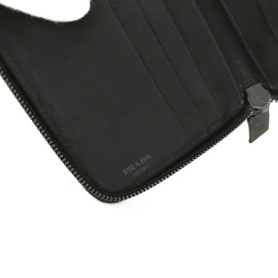 $480 PRADA Tessuto Nylon Logo Plate Zippy Bifold Wallet Black