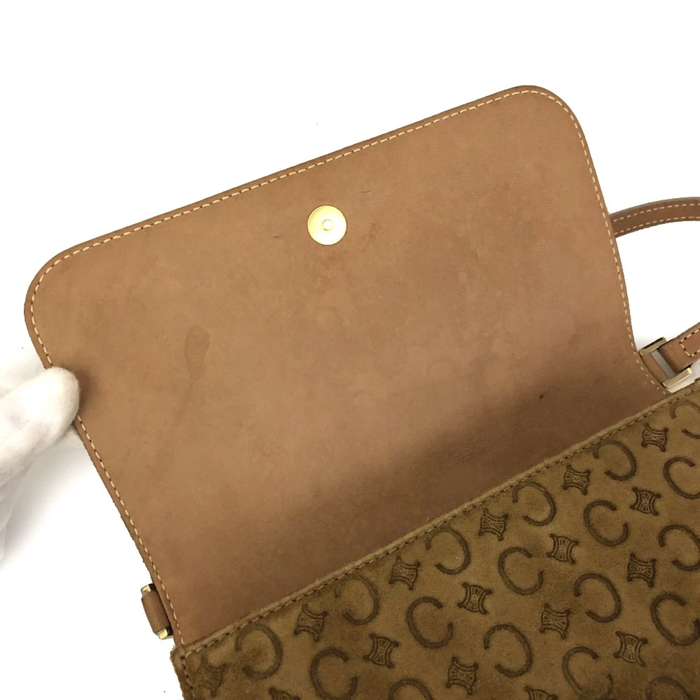 $850 CELINE Macadam C Suede Leather Shoulder Bag Brown