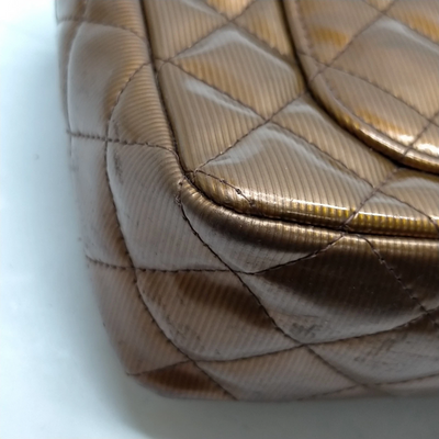 $5200 2013 Chanel Patent Calfskin Quilted Mini Rectangular Flap Bronze Metallic
