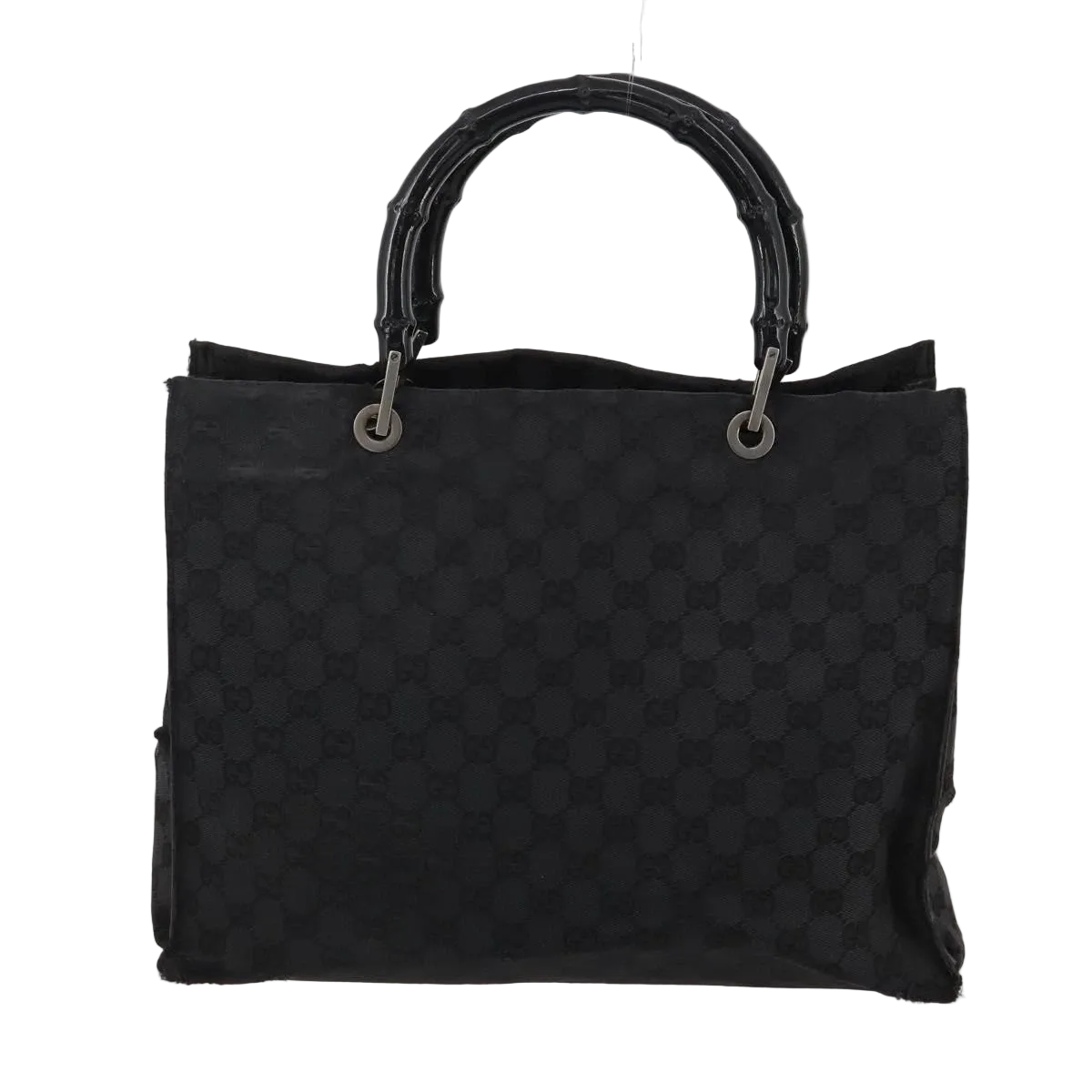 $1100 GUCCI GG Canvas Bamboo Top Handle Black Hand Bag
