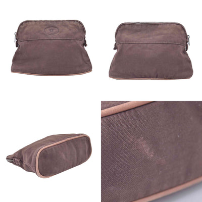 $520 HERMES Cotton Canvas Bolide MM Cosmetic Pouch Brown CONSIGNMENT 10021211