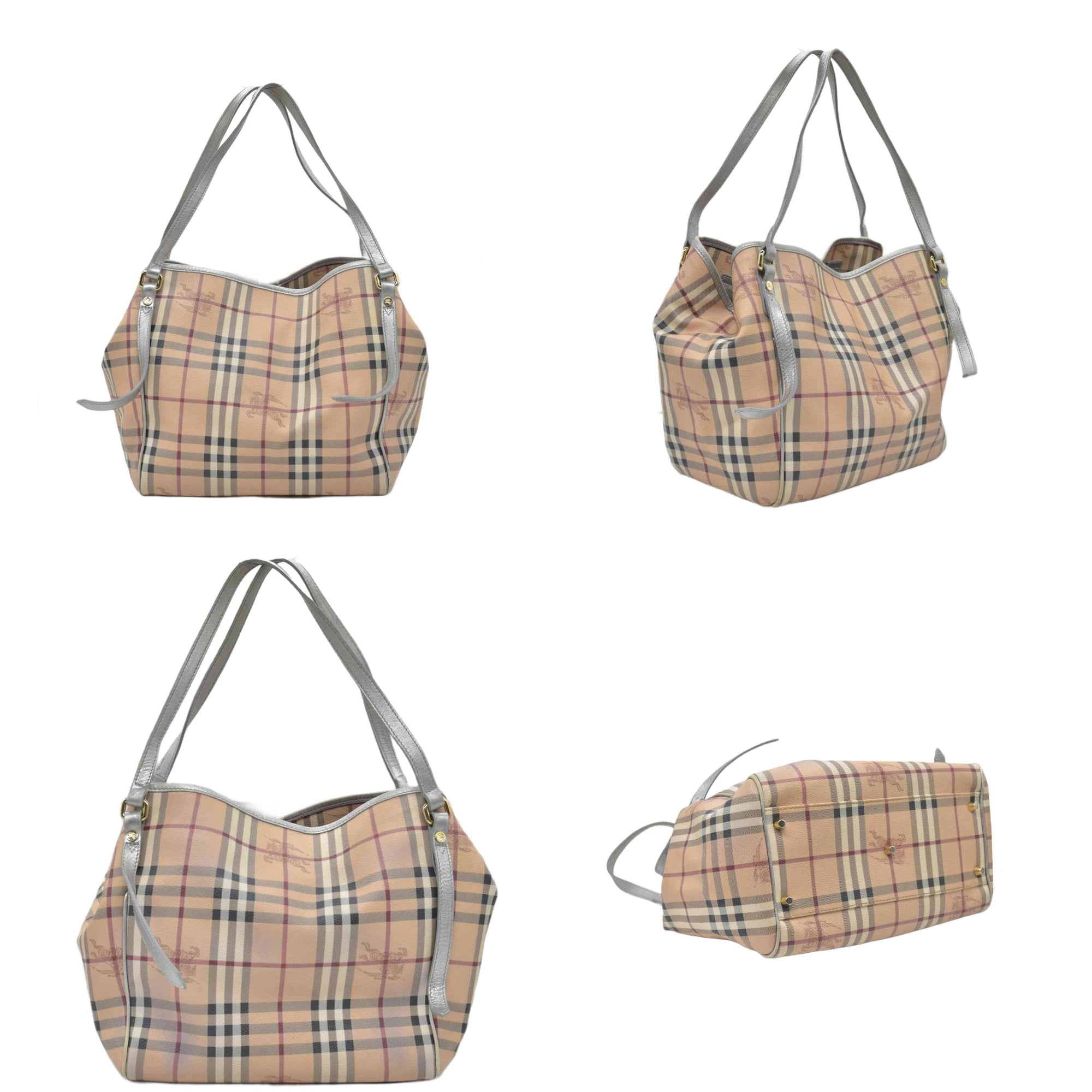 $895 Burberry Haymarket Check Small Canterbury Tote Silver