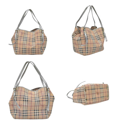 $895 Burberry Haymarket Check Small Canterbury Tote Silver