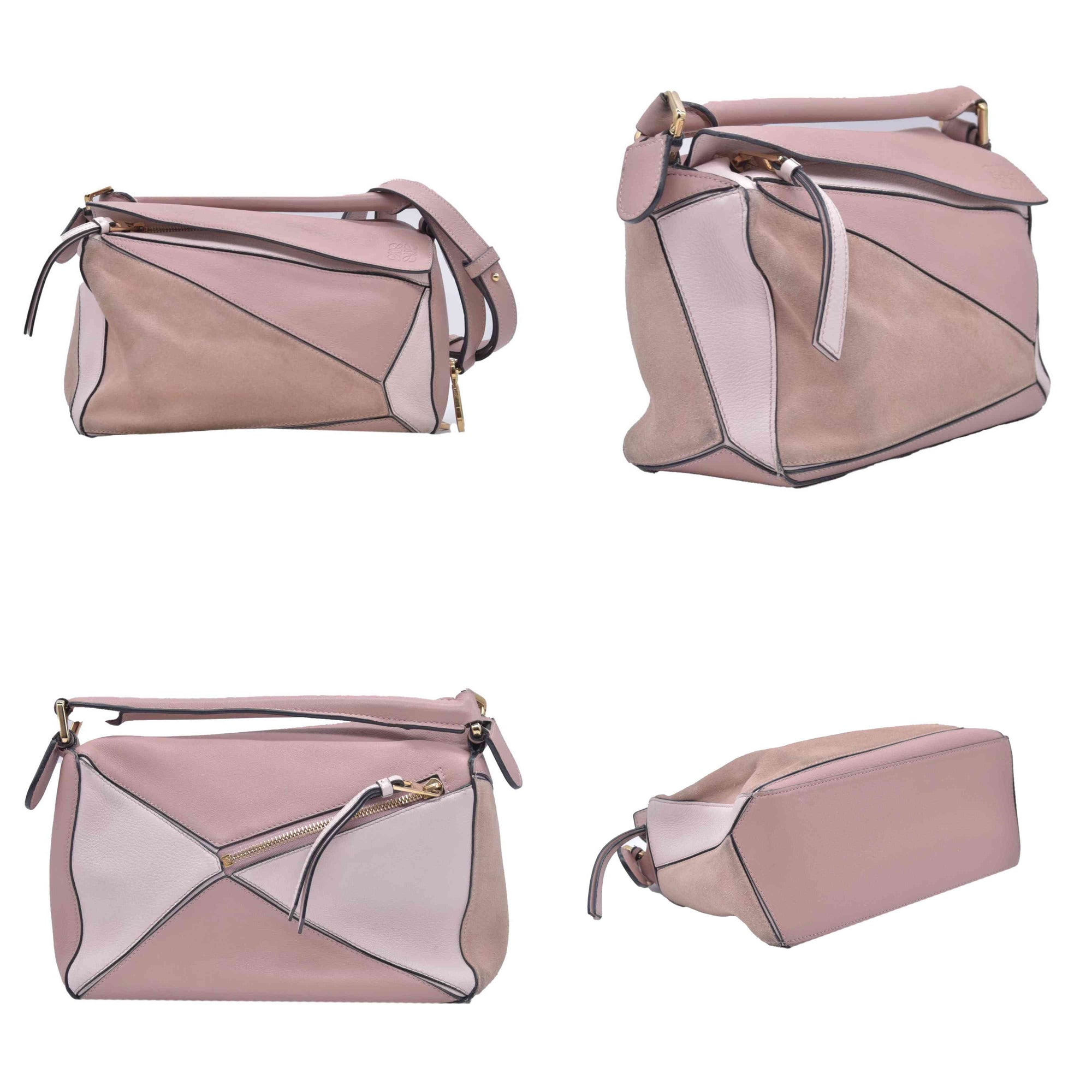 $3850 Loewe Calfskin Suede Small Puzzle Bag Blush