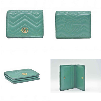 $580 Gucci  Marmont Double G Logo Compact Wallet Emerald CONSIGNMENT