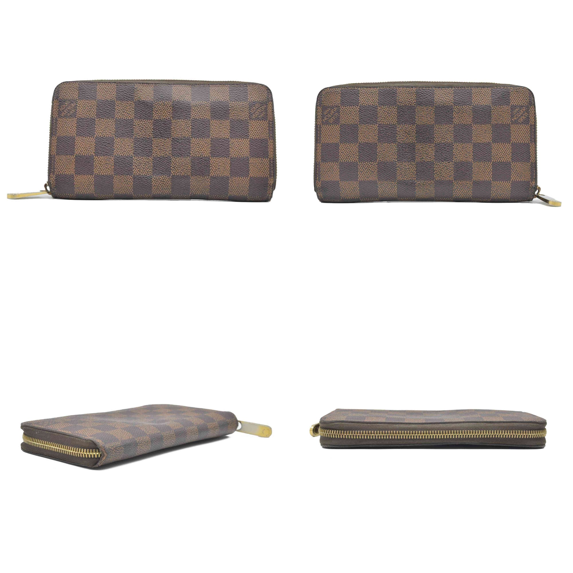 $915 2012 Louis Vuitton Damier Zippy Zip Around Long Wallet Purse Brown* CA1162
