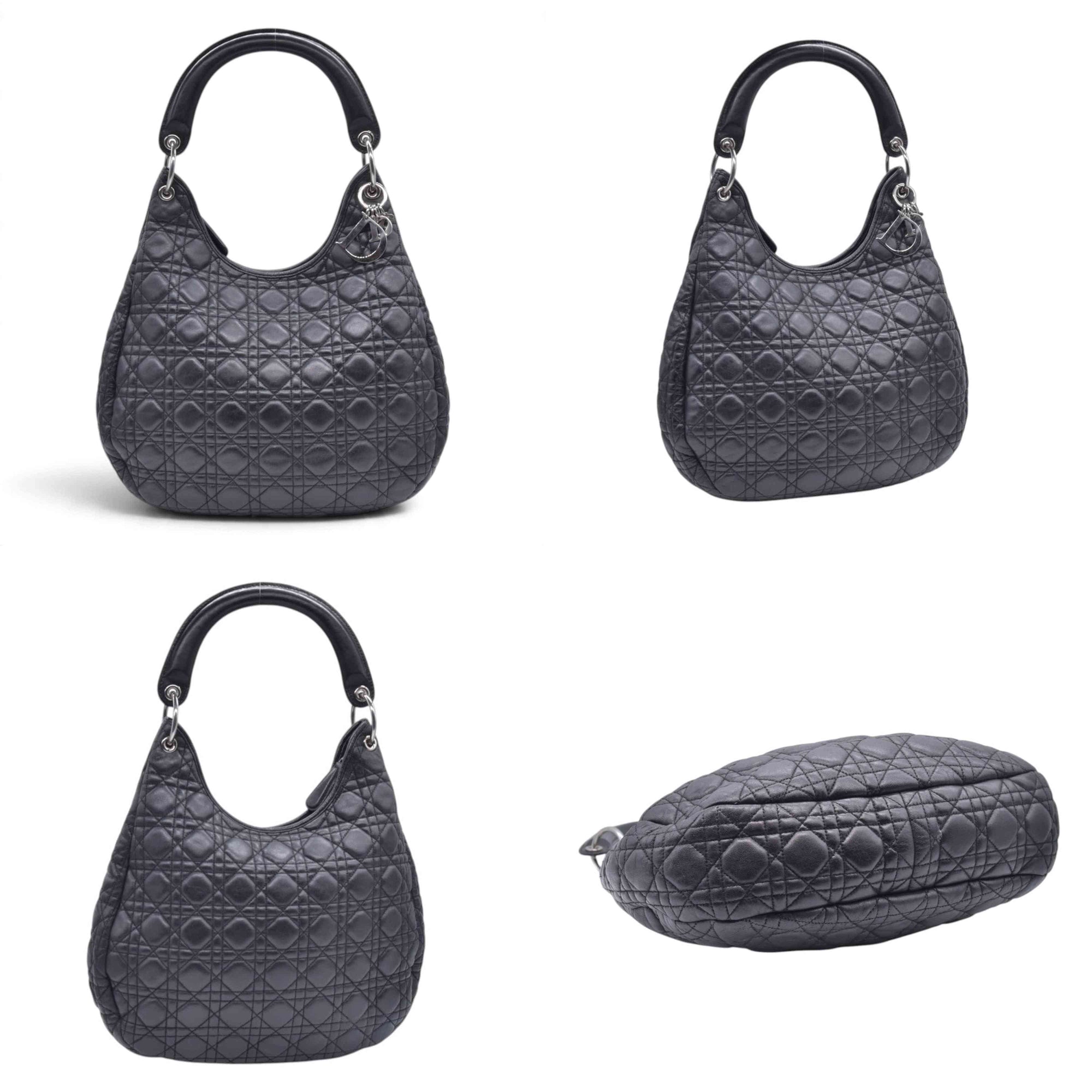 $2400 CHRISTIAN DIOR Black Cannage Quilted Leather Hobo CONSIGNMENT 10021440