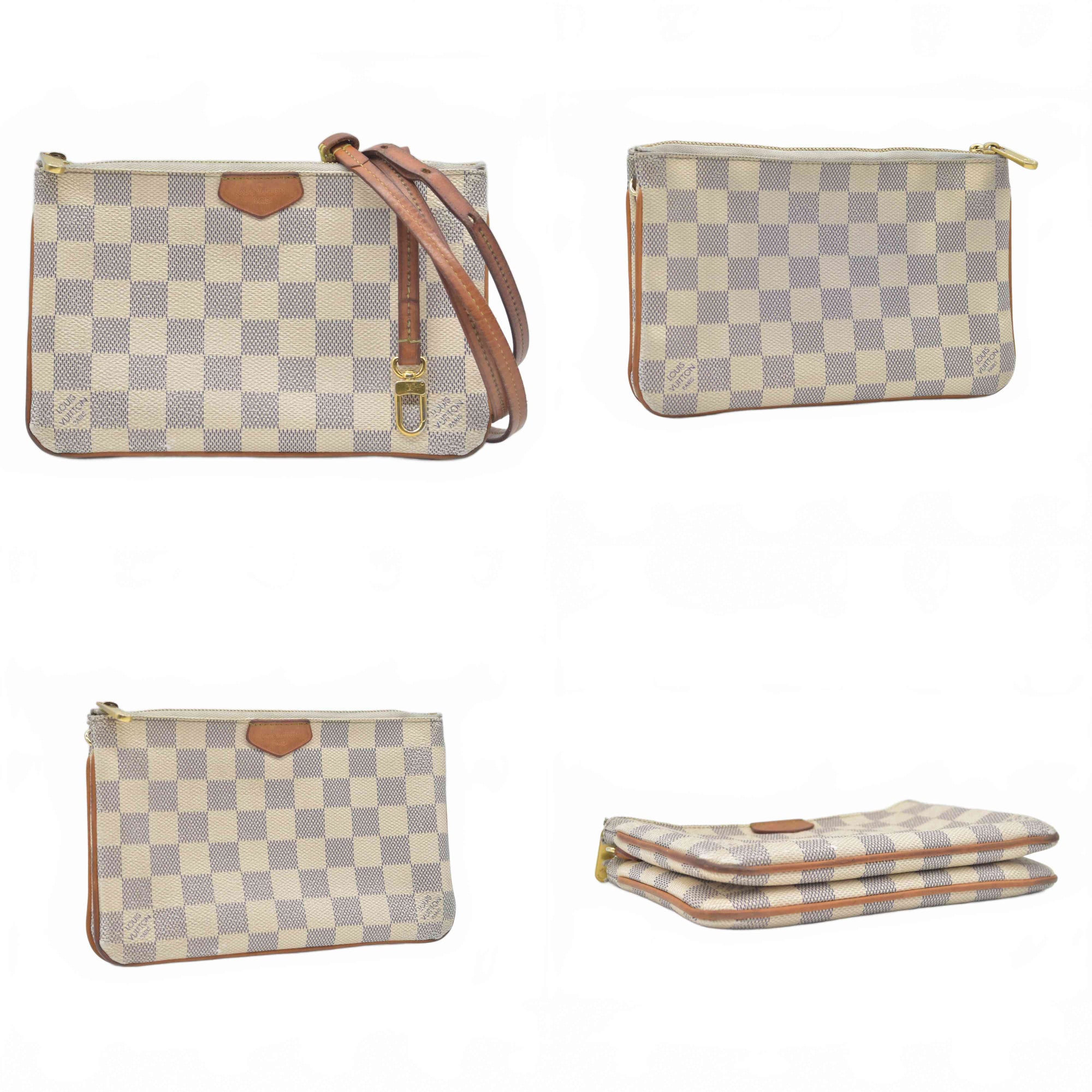 $1350 Louis Vuitton Damier Azur Double Zip Pochette 10019517