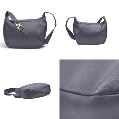 $890 SALVATORE FERRAGAMO Leather Gancini Shoulder Bag Dark Grey CONSIGNMENT 10021182