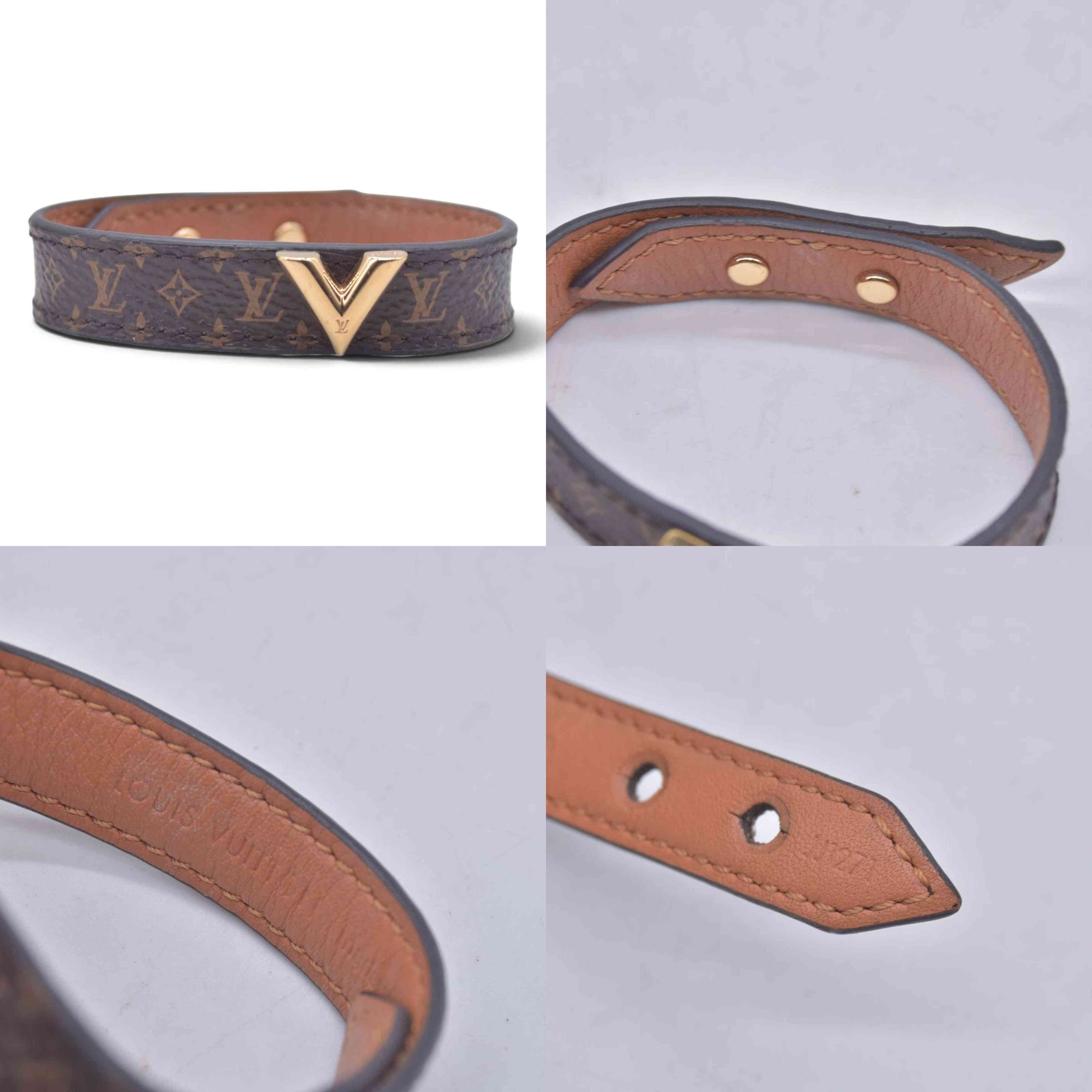 $390 LOUIS VUITTON Essential V Monogram Leather Wrap Bracelet CONSIGNMENT 10021643