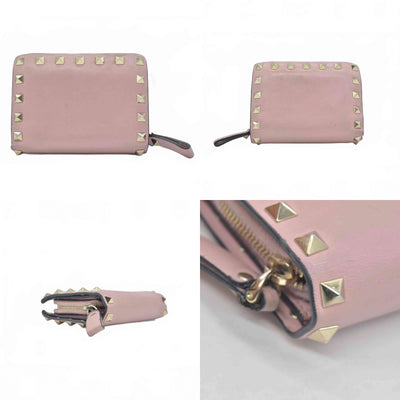 Valentino Poudre Leather Rockstud Zip-Around Compact Wallet