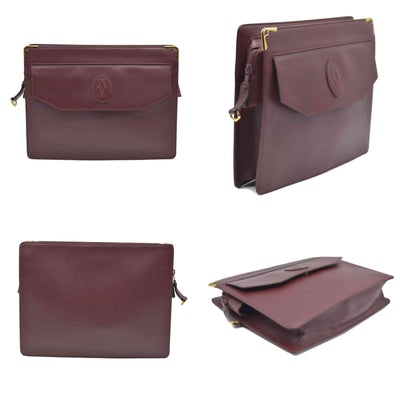 AUCTION CARTIER Must Line Clutch Bag Leather Bordeaux