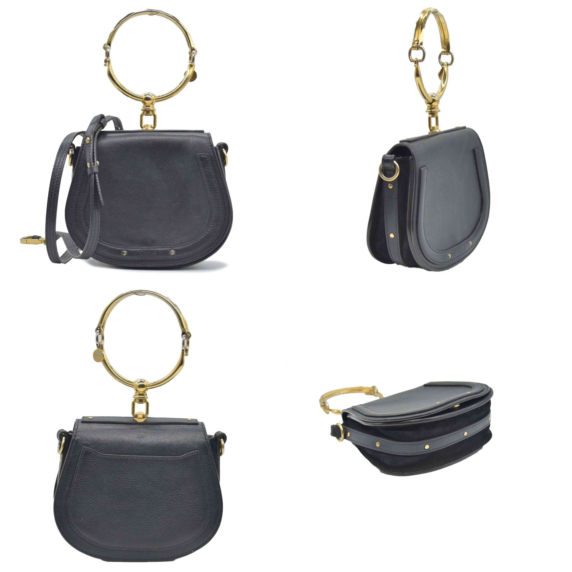 $1690 Chloe Calfskin Small Nile Bracelet Bag Black