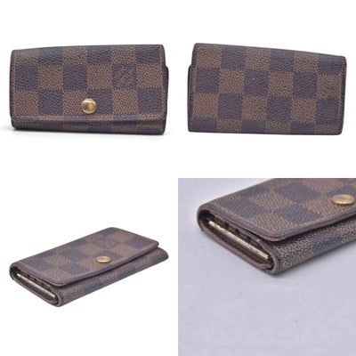 $345 LOUIS VUITTON Damier Ebene 4 Key Holder Brown CONSIGNMENT 10021597